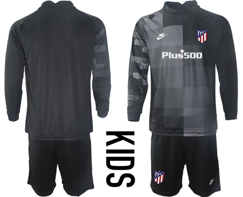 Cheap Youth 2021-2022 Club Atletico Madrid black goalkeeper long sleeve blank Soccer Jersey